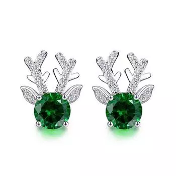 Рождественские зеленые серьги-гвоздики Alter для женщин из стерлингового серебра 925 пробы, ослепительные кубические цирконии, изящные серьги в виде лося, подарок, модные украшения