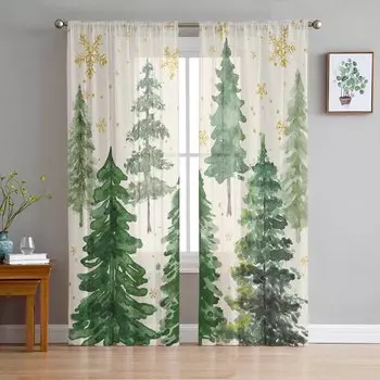 Рождественские зеленые шторы в виде елки для гостиной, спальни, украшения дома, оконные вуали, тюль, занавески, драпировки W135 x H114cm