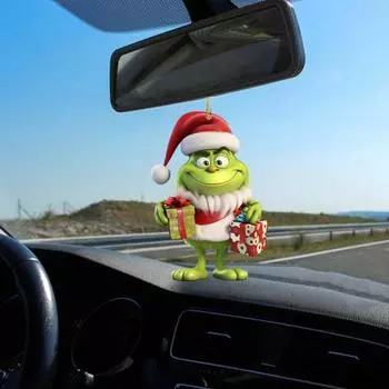 Рождественские зеленые волосы, акриловое украшение в виде эльфа, автомобильное многоразовое мультяшное зеркало заднего вида, рождественская елка A