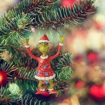 Рождественские зеленые волосы, украшение в виде эльфа, акриловый многоразовый праздничный декор, рождественская елка, зеркало заднего вида для автомобиля, подвесной орнамент, кулон, праздничные атрибуты, подарок F