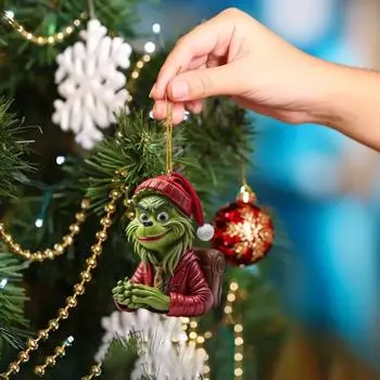 Рождественские зеленые волосы, украшение в виде эльфа, акриловый многоразовый праздничный декор, рождественская елка, зеркало заднего вида для автомобиля, подвесной орнамент, кулон, праздничные атрибуты, подарок H