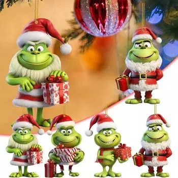 Рождественские зеленые волосы, украшение в виде эльфа, акриловое многоразовое автомобильное зеркало заднего вида, мультяшное рождественское дерево, подвесной орнамент, кулон, товары для вечеринок, подарок F