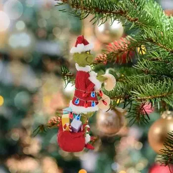 Рождественские зеленые волосы, украшение в виде эльфа, акриловый многоразовый праздничный декор, рождественская елка, зеркало заднего вида для автомобиля, подвесной орнамент, кулон, праздничные атрибуты, подарок F