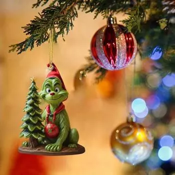 Рождественские зеленые волосы, украшение в виде эльфа, акриловый многоразовый праздничный декор, рождественская елка, зеркало заднего вида для автомобиля, подвесной орнамент, кулон, праздничные атрибуты, подарок H
