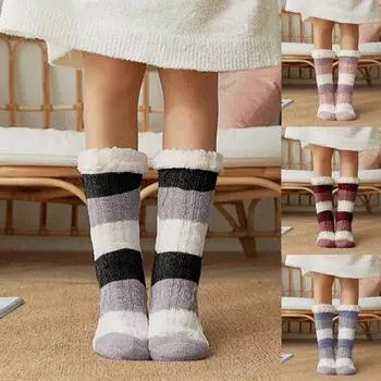 Рождественские женские хлопчатобумажные носки с принтом, более толстые напольные носки, ковровые носки One Size чёрный