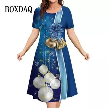 Рождественские женские платья для зимы, рождественское платье с принтом снежинок, с коротким рукавом, свободного покроя, с круглым вырезом, свободная одежда для вечеринок, новое S