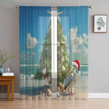 Рождественские зимние елочные шторы для гостиной спальни украшения дома оконные вуали тюль занавески драпировки W135 x H114cm