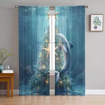 Рождественские зимние елочные шторы для гостиной спальни украшения дома оконные вуали тюль занавески драпировки W135 x H114cm