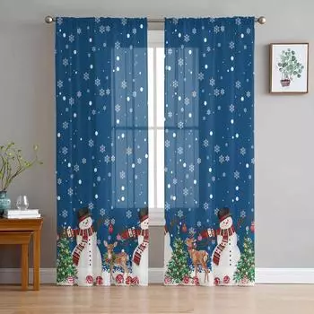 Рождественские зимние олени прозрачные шторы для гостиной украшения оконные шторы кухонные тюль вуаль шторы W135 x H115cm x1