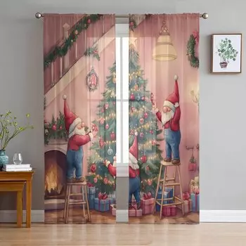 Рождественские зимние шторы с гномами для гостиной, спальни, украшения дома, оконные вуали, тюль, занавески, драпировки W135 x H114cm