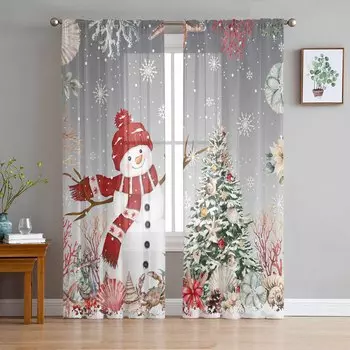 Рождественские Зимние Снеговики Океанские Шторы Для Гостиной Спальни Украшения Дома Оконные Вуали Тюль Шторы Шторы W135 x H114cm