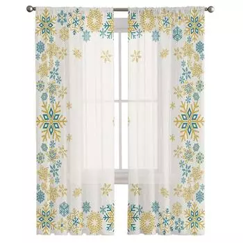 Рождественские зимние снежинки для спальни, прозрачные прозрачные шторы, праздничное украшение, оконная вуаль, тюлевая занавеска 135W x 114H(cm)