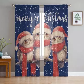 Рождественские зимние совы сосновые шторы для гостиной спальни украшение дома оконные вуали тюль занавески драпировки W135 x H114cm