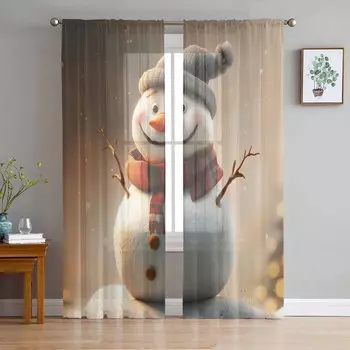 Рождественские зимние забавные шторы со снеговиками для гостиной, спальни, украшения дома, оконные вуали, тюль, занавески, драпировки W135 x H114cm