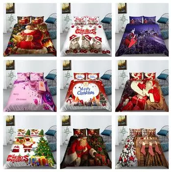 Рождественский 3D-комплект постельного белья, новогоднее оформление, пододеяльники, наволочки, 2/3 предмета, новогодняя комната, мягкое украшение для спальни на молнии DE 100x135cm