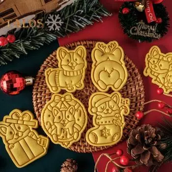 Рождественский 3D-образный мини-штамп для печенья в форме мультяшного животного, помадка, печенье, для выпечки, украшения торта, корги, котенок, собака, кошка, рождественская тема, праздник F