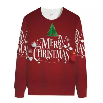 Рождественский 3D-принт в виде рождественской елки, унисекс-пуловер с длинными рукавами и капюшоном S