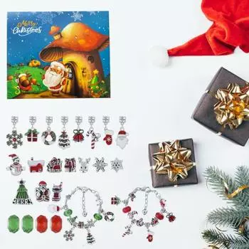 Рождественский Адвент-календарь 2024 24 дня обратный отсчет DIY браслет набор рождественских украшений изготовление F
