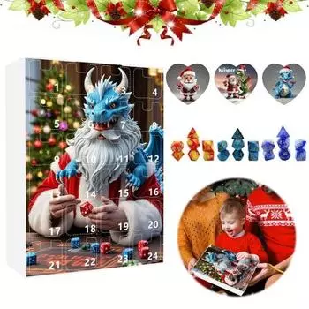Рождественский адвент-календарь 2024, акриловые игральные кости, украшения, 24-дневный календарь обратного отсчета, набор разноцветных многогранных игральных костей D