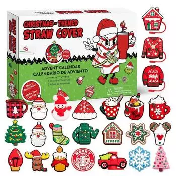 Рождественский адвент-календарь 2024 года, 24-дневный календарь обратного отсчета, набор соломенных крышек, пластиковые соломенные шляпки для взрослых, детей, подростков, мальчиков и девочек