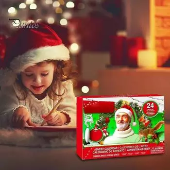 Рождественский адвент-календарь 2024 года на 24 дня, мини-фигурки Санта-Клауса, снеговиков и колокольчиков, календарь обратного отсчета, набор для праздничных сувениров 1 Set