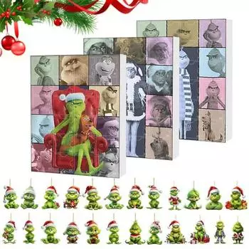 Рождественский адвент-календарь 2024 года на 24 дня, двухмерный плоский акриловый зеленый эльф, подвесные украшения, рождественский календарь обратного отсчета