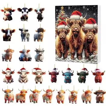 Рождественский адвент-календарь 2024 года, обратный отсчет рождественских подарков, 2D акриловые плоские объемные украшения, обратный отсчет рождественских подарков 24PCS