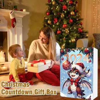 Рождественский адвент-календарь 2024 года, обратный отсчет на 24 дня, мультяшный дракончик, набор украшений, 2D, плоские акриловые подвесные украшения A