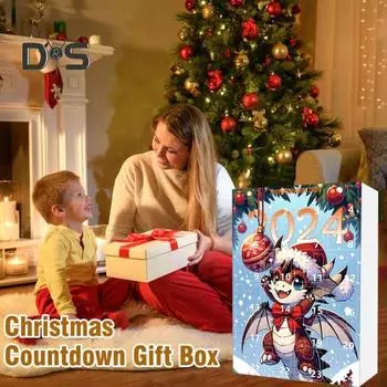 Рождественский адвент-календарь 2024 года, обратный отсчет на 24 дня, мультяшный дракончик, набор украшений, 2D, плоские акриловые подвесные украшения F