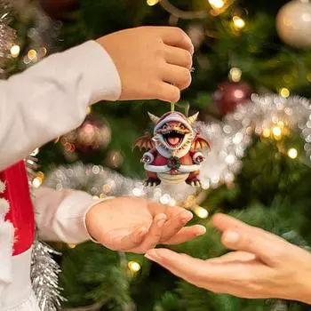 Рождественский адвент-календарь 2024 года, обратный отсчет на 24 дня, мультяшный дракончик, набор украшений, 2D, плоские акриловые подвесные украшения A