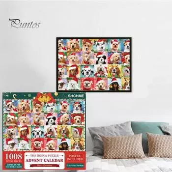 Рождественский адвент-календарь 2024 года, пазл из 1008 предметов, набор пазлов «Щенок», семейная картонная игра, календарь обратного отсчета до Рождества set