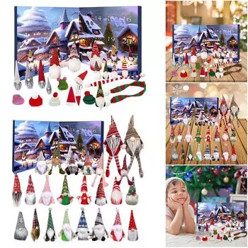 Рождественский адвент-календарь 2024 года с 24 плюшевыми игрушками-гномами для детей, обратный отсчет до Рождества 225x215x90mm