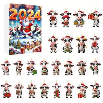 Рождественский адвент-календарь 2024 года с изображением коровы, плоская акриловая подвесная декорация для дома, настенное украшение для елки, праздничное украшение обратного отсчета G
