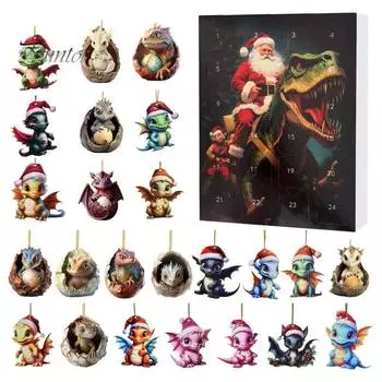 Рождественский адвент-календарь 2024 года с мультяшным динозавром, набор детских игрушек, 24-дневный рождественский обратный отсчет, акриловый подвесной календарь A