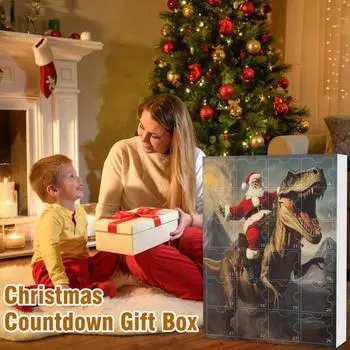 Рождественский адвент-календарь 2024 года с мультяшным динозавром, набор детских игрушек, 24-дневный рождественский обратный отсчет, акриловый подвесной календарь A