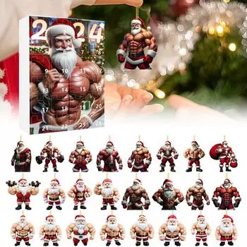 Рождественский адвент-календарь 2024 года содержит 24 рождественских акриловых украшения, календарь прибытия, обратный отсчет до Рождества с сюрпризами-подвесками One Size
