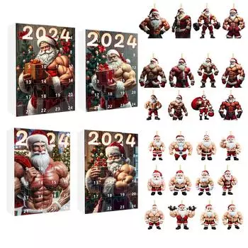 Рождественский адвент-календарь 2024 года содержит 24 рождественских акриловых украшения, календарь прибытия, обратный отсчет до Рождества с сюрпризами-подвесками One Size
