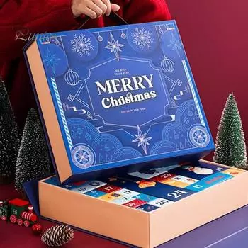 Рождественский адвент-календарь, 24-дневный календарь обратного отсчета, рождественские подарки, набор пустых коробок для мальчиков, девочек, подростков, взрослых синий
