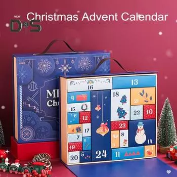 Рождественский адвент-календарь, 24-дневный календарь обратного отсчета, рождественские подарки, набор пустых коробок для мальчиков, девочек, подростков, взрослых синий