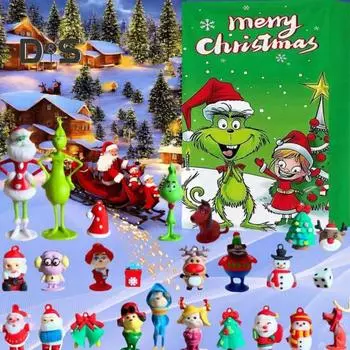 Рождественский адвент-календарь 24-дневный календарь обратного отсчета с зеленым эльфом и коллекционными фигурками, праздничный декор, адвент-календарь, подарок для детей D