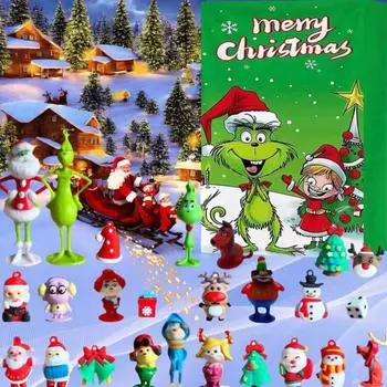 Рождественский адвент-календарь 24-дневный календарь обратного отсчета с зеленым эльфом и коллекционными фигурками, праздничный декор, адвент-календарь, подарок для детей