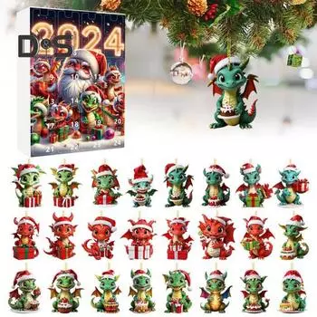 Рождественский Адвент-календарь Акриловый Подвесной Детский Дракончик 24-дневный календарь обратного отсчета с внутренними мультяшными украшениями в виде Детского Дракончика Подарок для детей C