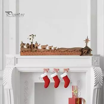 Рождественский Адвент-календарь Деревянный Рождественский вертеп Обратный отсчет Украшение Рождество Рождество Иисус Декор Религиозный праздничный знак C