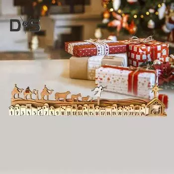 Рождественский Адвент-календарь Деревянный Рождественский вертеп Обратный отсчет Украшение Рождество Рождество Иисус Декор Религиозный праздничный знак C