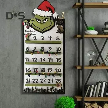 Рождественский адвент-календарь, деревянный зеленый эльф, настенный календарь с обратным отсчетом, с движущимся эльфом, праздничный декор зелёный