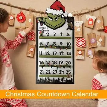 Рождественский Адвент Календарь Деревянный Зеленый Эльф Обратный Отсчет Украшение Настенный Календарь с Движущейся Стрелкой