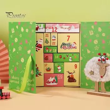 Рождественский адвент-календарь для заполнения 24-дневного обратного отсчета до Рождества Подарочный набор Пустые коробки для детей Игрушки Угощения зелёный