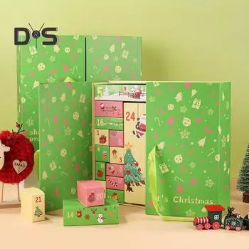 Рождественский адвент-календарь для заполнения 24-дневного обратного отсчета до Рождества Подарочный набор Пустые коробки для детей Игрушки Угощения зелёный