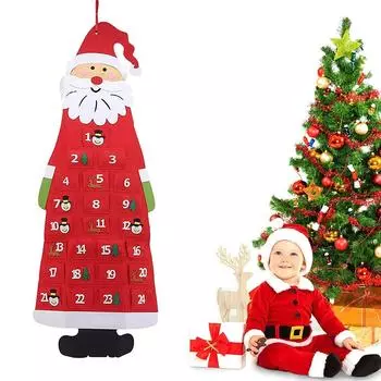 Рождественский адвент-календарь из фетра с 24 карманами, подвесные украшения для украшения стен на дверь дома и офиса, обратный отсчет до Рождества красный