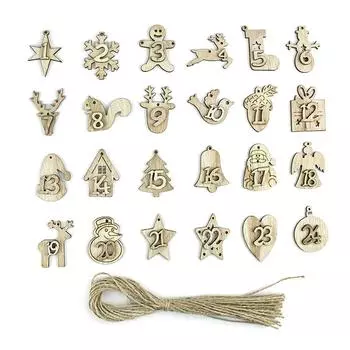 Рождественский Адвент Календарь Мешочки Украшения 1-24 Деревянные Этикетки Без Мешка